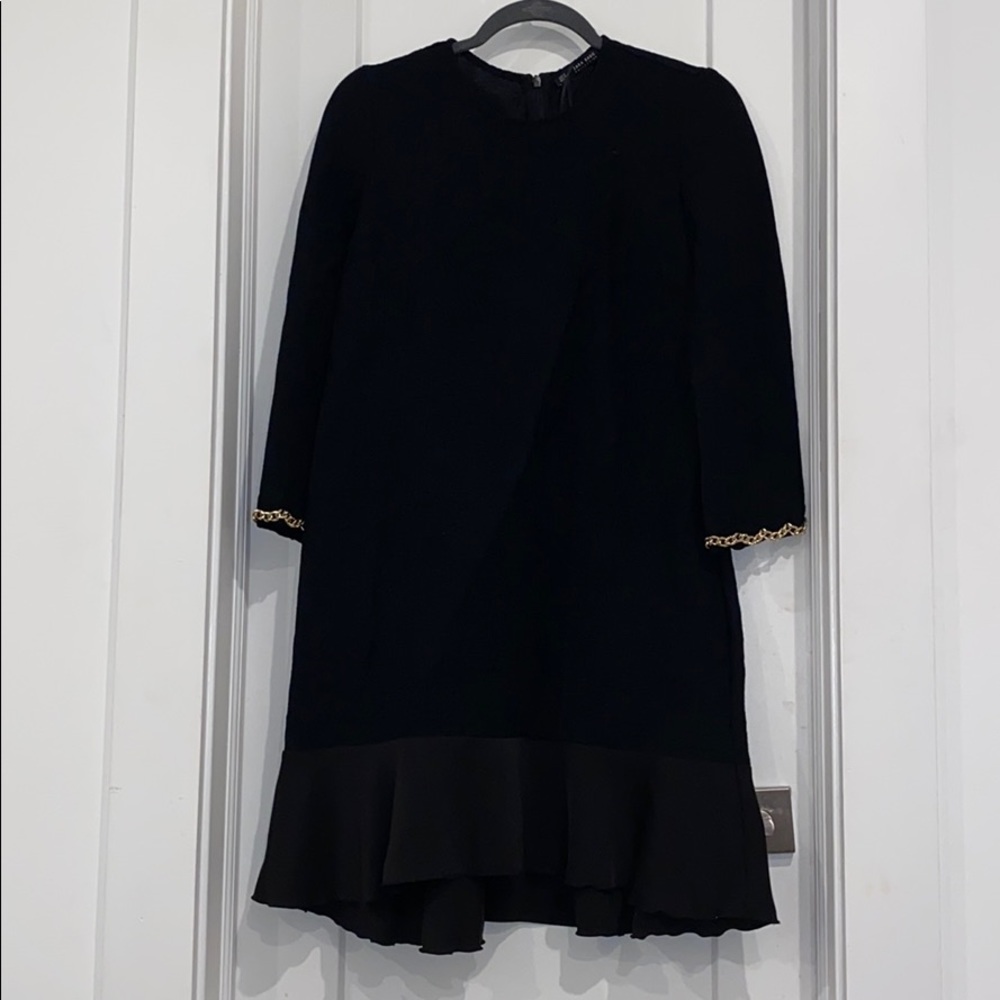 Zara Basics Black Dress with Ruffle Women’s Size M